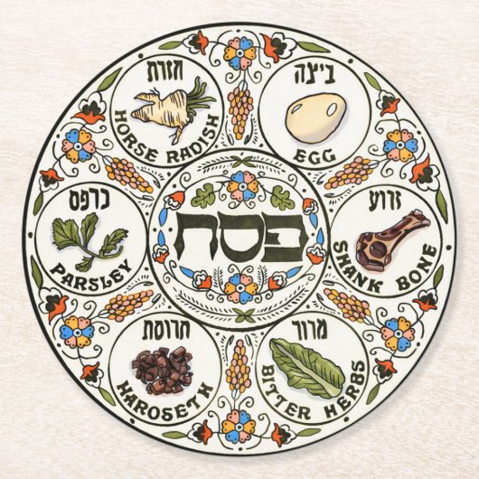 Passover Seder bord Ronde Kartonnen Onderzetter (Voorkant)