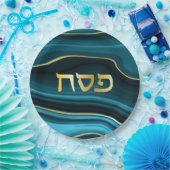 Passover Seder Hebrew Faux Agate Blauwgroen & Gold Papieren Bordje (Feest)