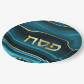 Passover Seder Hebrew Faux Agate Blauwgroen & Gold Papieren Bordje (Gekanteld)