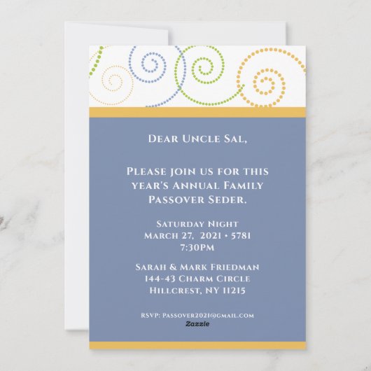 Passover Seder Invitation Jerusalem Swirl Hebreeuw Feestdagenkaart (Achterkant)