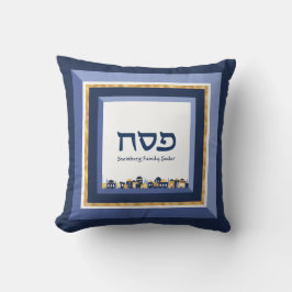 Passover Seder Jerusalem Blue Gold Hebreeuw Kussen