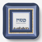 Passover Seder Jerusalem Blue Gold Hebreeuw Papieren Bordje (Voorkant)