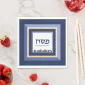 Passover Seder Jerusalem Blue Gold Hebreeuw Servet (Insitu)