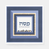 Passover Seder Jerusalem Blue Gold Hebreeuw Servet (Voorkant)