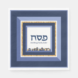 Passover Seder Jerusalem Blue Gold Hebreeuw Servet