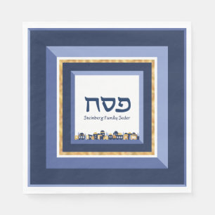 Passover Seder Jerusalem Blue Gold Hebreeuw Servet