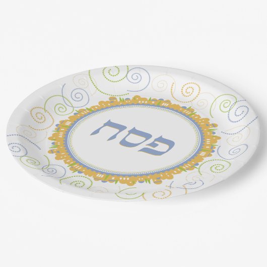 Passover Seder Jerusalem White Swirl Hebreeuws Bor Papieren Bordje (Gekanteld)