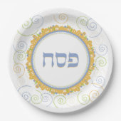 Passover Seder Jerusalem White Swirl Hebreeuws Bor Papieren Bordje (Voorkant)