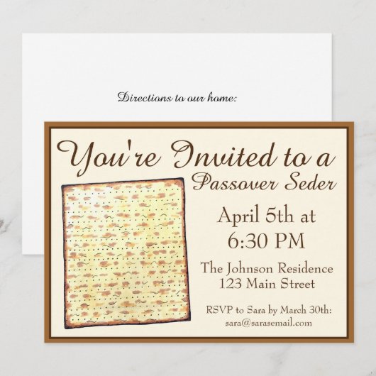 Passover Seder Jewish Holiday Dinner Matzo Matzah Kaart (Voorkant / Achterkant)