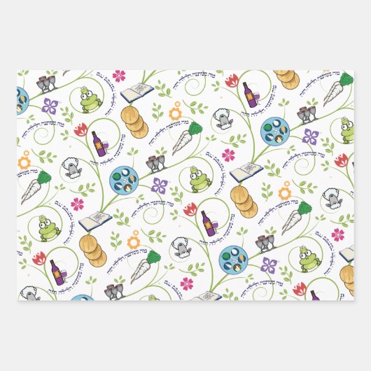 Passover Seder Matzah, Wijnkikkers, kleurrijk en v Inpakpapier Vel (Voorkant)