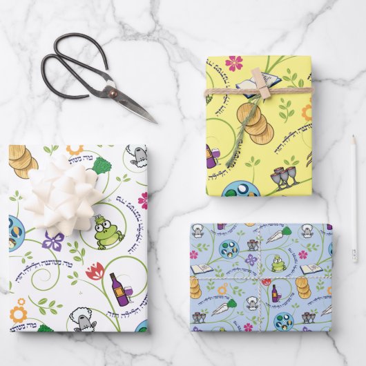 Passover Seder Matzah, Wijnkikkers, kleurrijk en v Inpakpapier Vel (Voorkant)