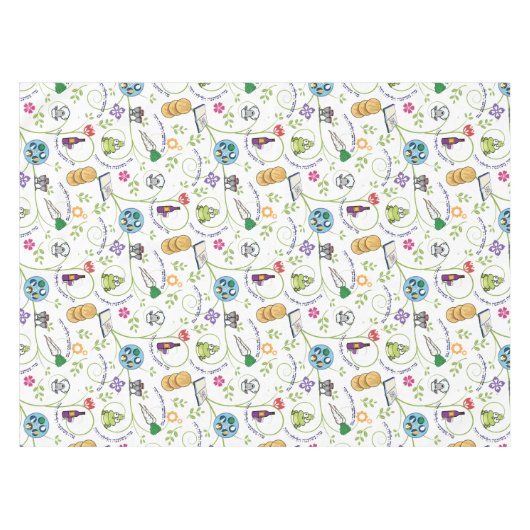 Passover Seder Matzah Wine Kikkers Whimsy w Hebree Tafelkleed (Voorkant (Horizontaal))