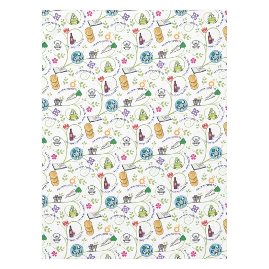 Passover Seder Matzah Wine Kikkers Whimsy w Hebree Tafelkleed (Voorkant)