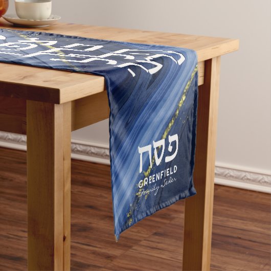 Passover Seder Modern Hebreeuws Blue Agate Medium Tafelloper (Voorbeeld)