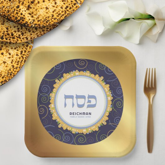 Passover Seder Personalized Jerusalem Navy/Gold Papieren Bordje