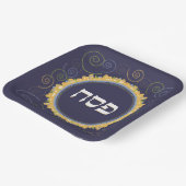 Passover Seder Square Jerusalem Navy Swirl Hebrew Papieren Bordje (Gebogen)