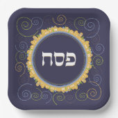 Passover Seder Square Jerusalem Navy Swirl Hebrew Papieren Bordje (Voorkant)