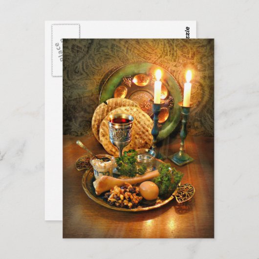 Passover Seder Table, Wine & Matzah Briefkaart (Voorkant / Achterkant)