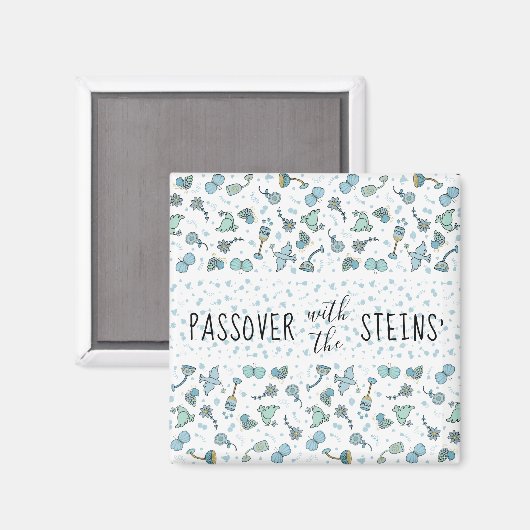 Passover Square Magnet Whimsical Seder Time (Voorkant / Achterkant)