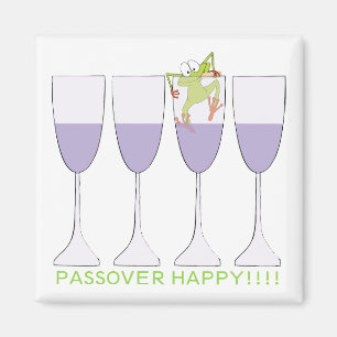 Passover Square Magnet "Wine and Frog"