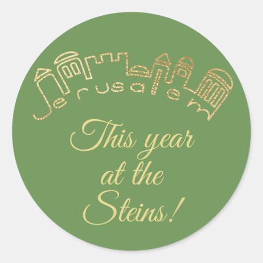 Passover Sticker Round "Gold Jerusalem" (Voorkant)