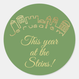 Passover Sticker Round "Gold Jerusalem"