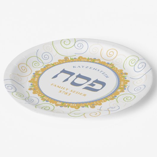 Passover White Jerusalem Swirl Hebreeuw Name Paper Papieren Bordje (Gekanteld)