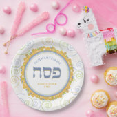 Passover White Jerusalem Swirl Hebreeuw Name Papieren Bordje (Feest)