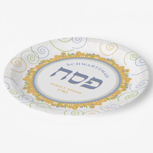 Passover White Jerusalem Swirl Hebreeuw Name Papieren Bordje (Gekanteld)