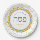 Passover White Jerusalem Swirl Hebreeuw Name Papieren Bordje (Voorkant)