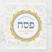 Passover White Jerusalem Swirl Hebreeuw Name Wijn Etiket (Enkel label)