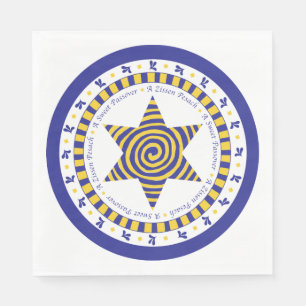 Passover White Standard Napkins "Blue/Yellow Star" Servet