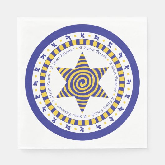 Passover White Standard Napkins "Blue/Yellow Star" Servet (Voorkant)