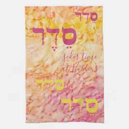 Passover Yellow Pinks SederTime Kitchen Towel Theedoek