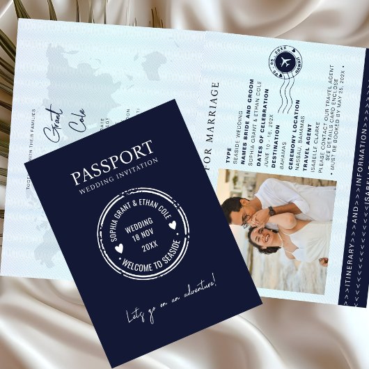 Passport Destination Wedding Blue invitation