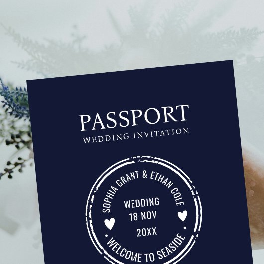 Passport Destination Wedding Blue invitation