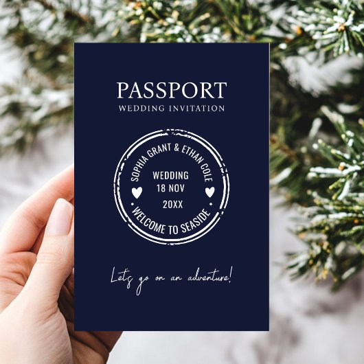 Passport Destination Wedding Blue invitation
