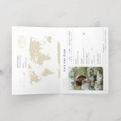 Passport Navy Blue Gold Wedding Save The Date Folie Feestdagenkaart (Binnenlaag)