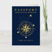 Passport Navy Blue Gold Wedding Save The Date Folie Feestdagenkaart (Voorkant)