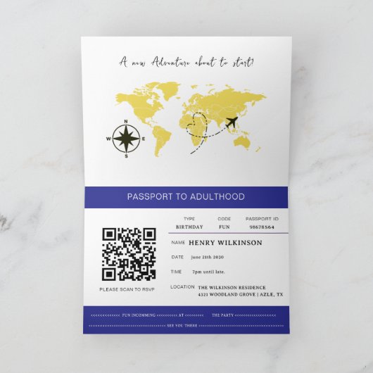 Passport to Adulthood Blue 21st birthday Aankondiging (Binnen)