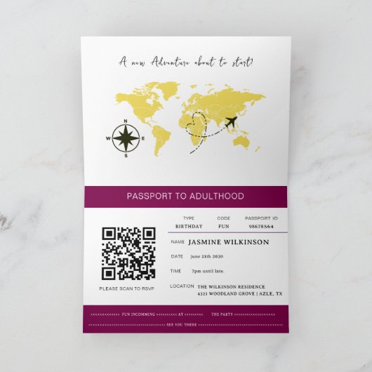 Passport to Adulthood girls 21st birthday Aankondiging (Binnen)