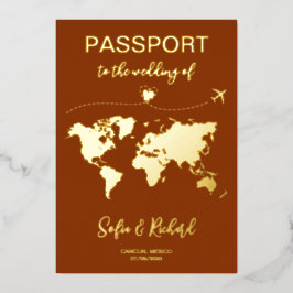 Passport Wedding Destination Gold Foil Adventure Folie Uitnodiging