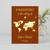 Passport Wedding Destination Gold Foil Adventure Folie Uitnodiging (Staand Voorkant)