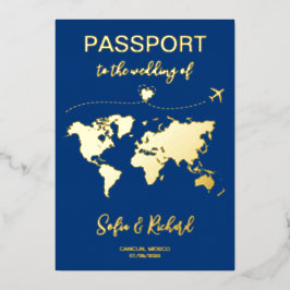 Passport Wedding Destination Gold Foil Adventure Folie Uitnodiging