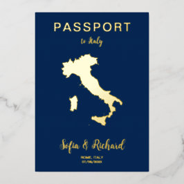 Passport Wedding Destination Gold Foil Italië Map Folie Uitnodiging