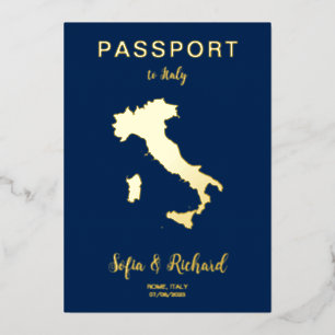 Passport Wedding Destination Gold Foil Italië Map Folie Uitnodiging