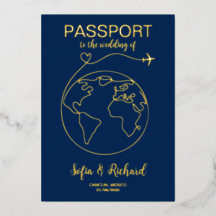 Passport Wedding Destination Gold Foil Wereldkaart