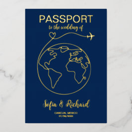 Passport Wedding Destination Gold Foil Wereldkaart Folie Uitnodiging
