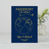 Passport Wedding Destination Gold Foil Wereldkaart Folie Uitnodiging (Staand Voorkant)