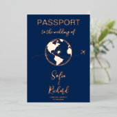 Passport Wedding Destination Gold Foil Wereldkaart Folie Uitnodiging (Staand Voorkant)